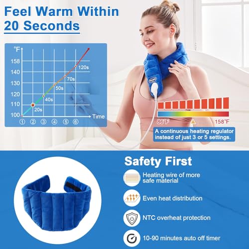 JOBYNA Neck Heating Pad, Hands-Free Electric Heated Neck Wrap for Neck Pain Relief, Upgraded Fast Neck Heat Pad, 10-90min Timer with Countdown, 86-158℉ Adjustable Temperature (Universal Size)