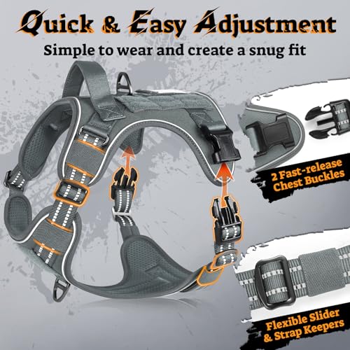 rabbitgoo Tactical Dog Harness Medium Sized, No Pull Service Pet Vest - color: Grey, size: M(chest:20.1"-33.9",neck:17.7"-22.3",back:7.5")