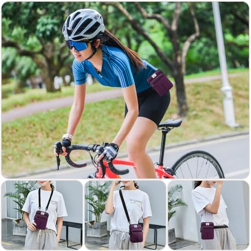KAMO Multifunction Phone Waist Bag - Diagonal Cross Body Smart Phone Case - Outdoor Bag with Triple Zip - Hipster Crossbody Purse for Women & Men - color: Dark Purple
