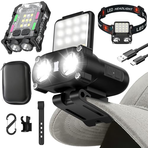 Pawfly 2 Pcs LED Hard Hat Light, 800Lm Ultra Bright Hat Clip Light, Rechargeable Headlamp, Dimmable Hat Lights Clip on, 180° Adjustable Clip on Cap Lights Waterproof for Running, Hunting & Cycling - size: 2 Pack