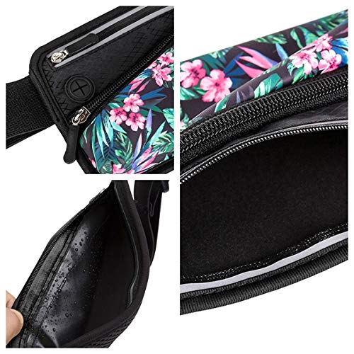 Running Belt Sport Waist Pack/Pouch w/Water Bottle Holder Hydration Fanny Pack Reflective Stripes Cellphone Storage Earphone hole for Dog walker Hiking Travel Adjustable (Tropical Flower Prints) - color: Tropical Flower Prints