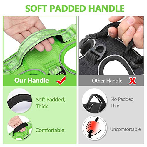 PoyPet No Pull Dog Harness, Reflective Vest with 2 Leash Clips & Handle - color: Green(Matching Trim), size: S