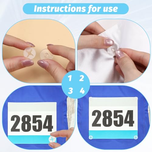 cobee Race Number Buckle Fixing System, 24 PCS Clear Running Bib Clips, Triathlon Race Bib Holder Reusable Field Events Fastener Holder for Runners, Marathon, Skating