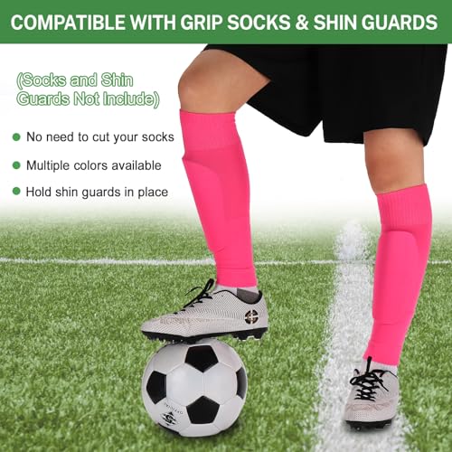 Ultrafun 3 Pairs Leg Sleeves Pre-cut Soccer Sleeves Compatible with Grip Socks Shin Guards Sleeves for Soccer Football - color: Rose Red, size: Large