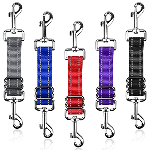 YUEPET Dog Safety Collar Clips 5 Pack Adjustable Prong Collar Backup Clip Reflective Double Ended Backup Clasp Leash Connector for Dog Harness to Collar Safety Clip - color: Grey+Blue+Red+Purple+Black