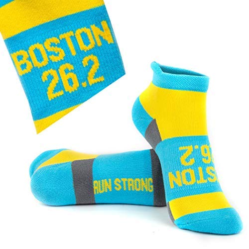 Gone For a Run Motivational Ankle Running Socks - Affirmation Runners Gifts - color: Boston 26.2 (Blue/Yellow)