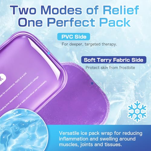 Ice Packs for Injuries Reusable 2-Pack Hot Cold Gel Pack with Strap Medium - color: Purple, size: Medium 10 x 5 Inch
