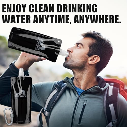 Ancable 17oz Collapsible Water Bottles, 6-Pack Reusable Travel Foldable Water Bottles for Hiking Camping Running Bike, BPA-Free Water Bottle - color: Black x 6, size: 17 Ounces