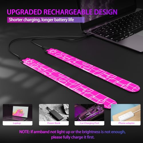 2 Pack LED Armband - Rechargeable Running Lights with Reflective Gear, High Visibility LED Wristband Lights - color: pink