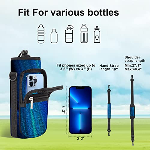 25/32/40/64oz Water Bottle Bag Holder Carrier-Insulated Crossbody Sling Case Sleeve with Strap & Pockets for Men Women Gym Cycling Travel Walking Hiking Camping - color: Blue Quicksand, size: 40oz