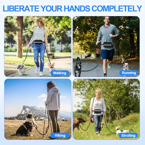 Philorn Hands Free Dog Leash for 2 Dogs, Adjustable Waist Leash - color: Black for 2