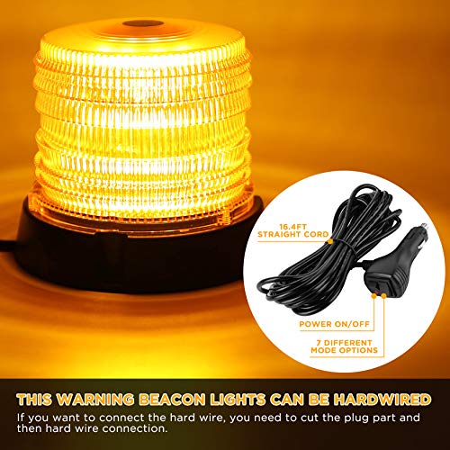 ASPL LED Warning Flash Beacon Lights, 60 LED Amber Warning Safety Flashing Strobe Lights with Magnetic and 16 ft Straight Cord for Vehicle Truck Tractor Golf Carts UTV Car Bus,12V-24V - size: 1PCS
