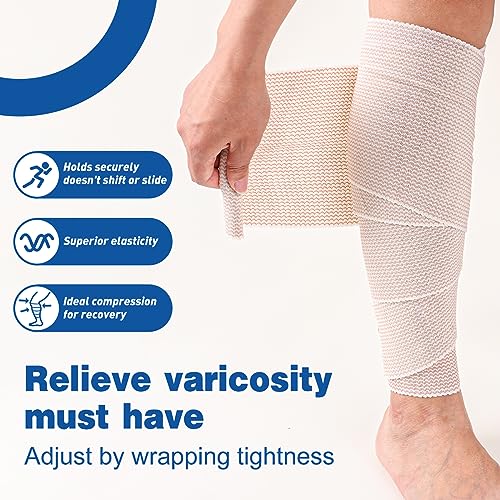 AZEN Premium 40 Pack Elastic Bandage Wrap 6 Inch, Compression Wrap Bandage for Legs, Ankle, Knee, Tummy, Body, Latex-Free, Lymphedema Wraps for Legs - color: D-40p(6in)