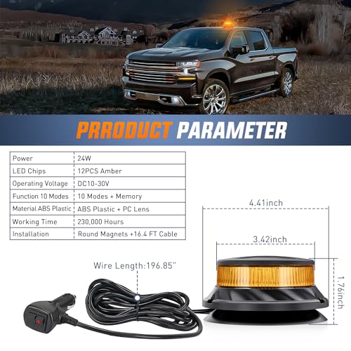 Nilight Amber Beacon Light 12V-24V Aluminum Base Flashing Safety Warning Lights Permanent & Magnet Mount LED Emergency Rotating Strobe Light for Forklift Truck Tractor UTV Snow Plow, 2 Years Warranty - color: Aluminum Base
