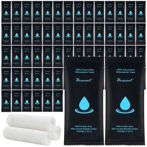 Hot or Cold Moist Cotton Towel Bulk Moist Towelettes Individually Wrapped - size: 1 Count (Pack of 50)