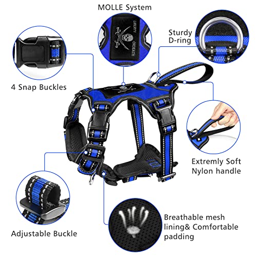 WINSEE Pet Harness Collar and Leash Set, All-in-one Reflective Dog Harness No Pull with Adjustable Buckles for Puppies, Small, Medium, Large, and Extra-Large Dogs (Medium, Dark Blue) - color: Dark Blue, size: Medium