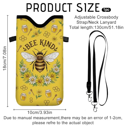 GLOBLELAND Bee Cell Phone Sleeve Pouch Case Bag 7.1×3.9 inch Honey Shockproof Universal Phone Bag with Crossbody Strap Neck Lanyard for Women Men Phone Headphones Watch Yellow - color: Bee