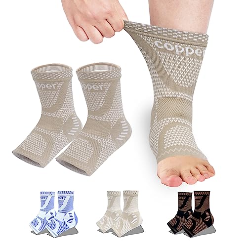 LISEPWU Copper Ankle Brace for Men & Women, Ankle Compression Sleeve 1 Pair - color: Skin-white, size: Small