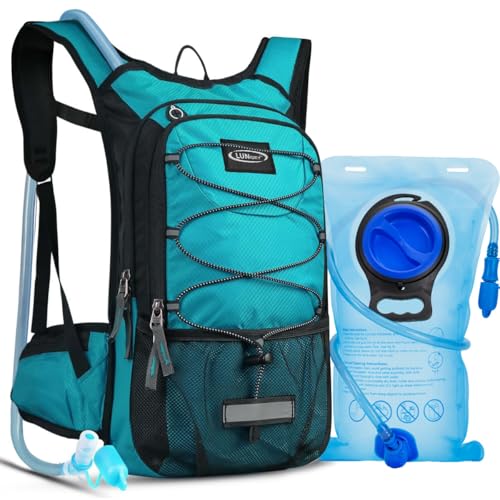 Hydration Backpack with 3L Water Bladder, Small Hydration Pack Backpack for Men Women, Lightweight Water Backpack with Cooler Layer for Running, Biking, Hiking - color: Matte Emerald