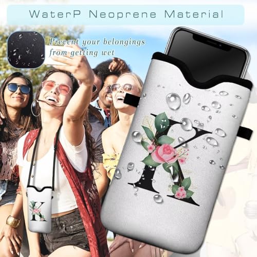 Cell Phone Sleeves Bag Case Crossbody Neoprene Holder Lanyard Phone Pouch for Women Men 7.5 X 4.5 Inches - Letter_K - color: Letter_K