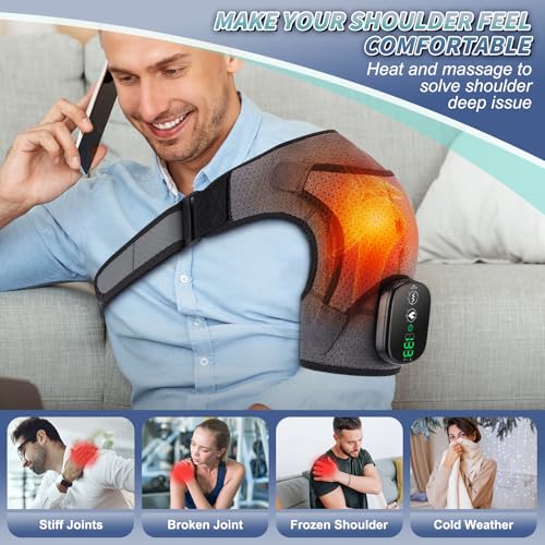 Cordless Shoulder Massager with Heat and Vibration, 3 Heat & 3 Vibration - color: Grey