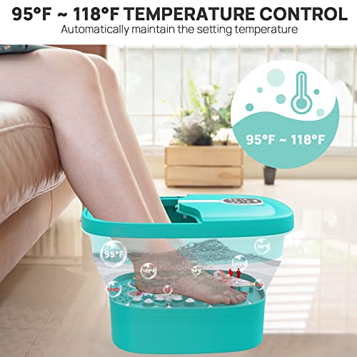 Collapsible Foot Spa Electric Rotary Massage with Heat, Bubble, Remote - color: Sky Blue
