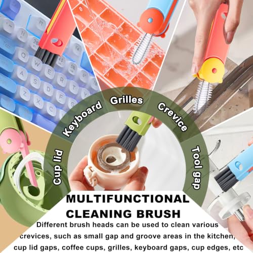 3 in 1 Cup Lid Gap Cleaning Brush, Multifunctional Bottle Lid Cleaner Brush, Home Kitchen Crevice Brush Cleaning Tools for Tight Spaces & Bottle Gaps, Portable Small Brush 3 PCS - color: Green Blue Red-bear