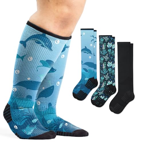 Viasox 3 Pack Compression Socks Women & Men, Circulation Support, 12-15mmHg Neuropathy (Dark Waters, Medium) - color: Dark Waters, size: Medium