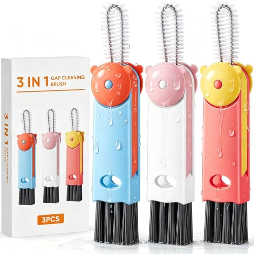 3 in 1 Cup Lid Cleaning Brush - Upgraded Cup Lid Brush Cleaning Set （3Pcs） - color: White, Red, Blue(little Bear)