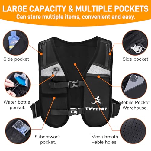 Jogging Vest for Men Women, Lightweight and Small Breathable Hydration Workout Vest with Multiple Pockets for Phones and Water Bottles （Reflective）