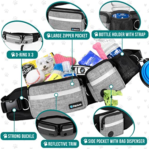 PetAmi Hands Free Dog Leash with Waist Running Belt Bag, Single (Gray) - color: Heather Grey, size: 1 Leash