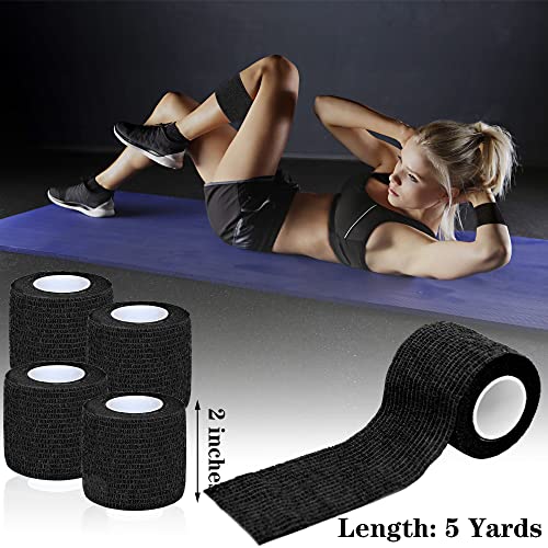 8 Pack 2 in x 5 Yards Cohesive Wrap Self Adhesive Bandage Wrap Elastic Self Adherent Bandage Self Stick Vet Tape for Athletic, Wrist, Ankle, Knees, Pets (Black) - color: Black, size: 2 Inch