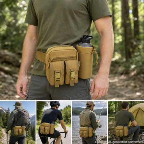 Fanny Pack Waist Bag with Water Bottle Holder Detachable for Men Women, Crossbody Hiking Waist Pack with 5 Pockets, Running Travel Dog Walking Workout Cycling Outdoor Fishing Hip Belt Bag- Mud - color: Mud - Bottle Holder