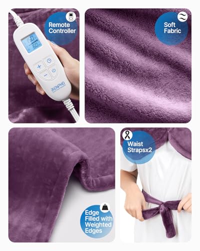RENPHO Electric Heating Pad for Back with 6 Heat Levels, Christmas Gift - color: E-purple, size: 24"x33"