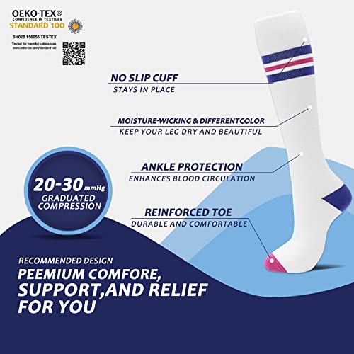 fenglaoda 8 Pairs Compression Socks for Men & Women 20-30 mmHg Knee High Nurse Pregnant Running Medical and Travel Athletic - color: 15-8 Pairs-3, size: Small-Medium