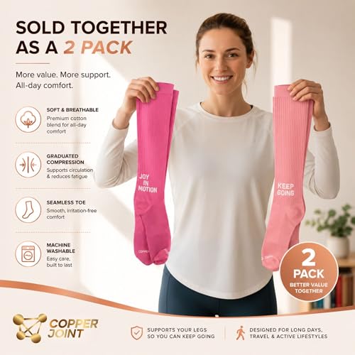 CopperJoint Compression Socks for Women & Men, Pink, XLarge, 2 Pairs - color: Pink, size: X-Large