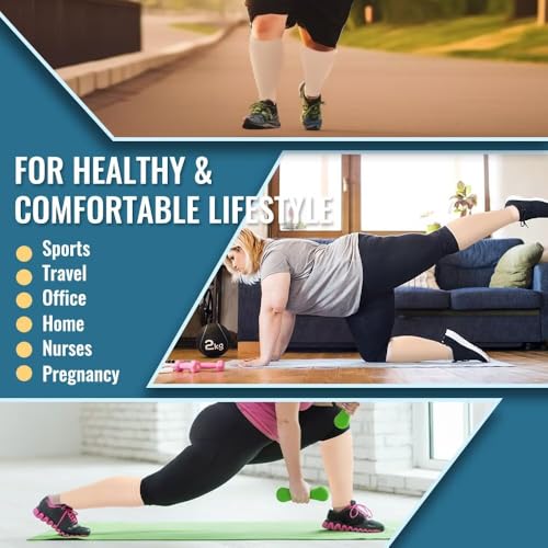 Plus Size Compression Sleeves Wide Calf for Women & Men 20-30 mmHg, 2XL - color: Beige, size: XX-Large