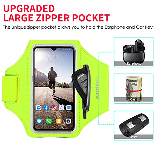 Running Armband with Earphone Pouch Fits Phones up to 6.9" - color: Green (Up to 6.9''), size: Medium