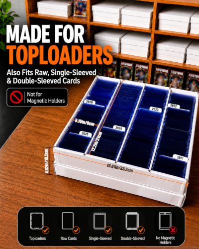 4 Row Toploader Trading Card Storage Box with Divider, Duty Double Wall Box - size: 3 piece 13in for Toploader