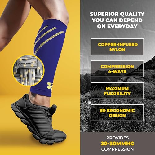 CopperJoint Calf Compression Sleeve for Men & Women, Blue, XLarge, Firm Fit - color: Blue, size: X-Large