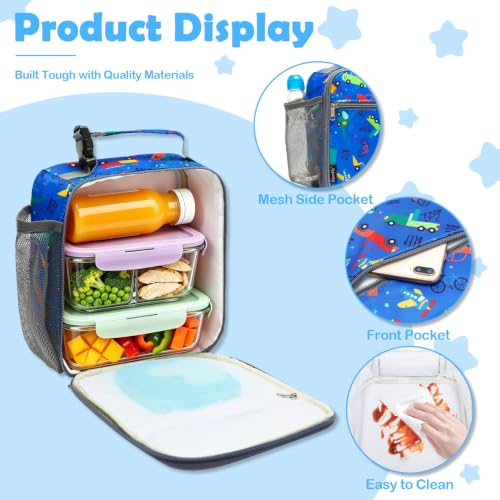 FlowFly Kids Lunch box Insulated Soft Bag Mini Cooler Back to School Thermal Meal Tote Kit for Girls, Boys, Car - color: Car