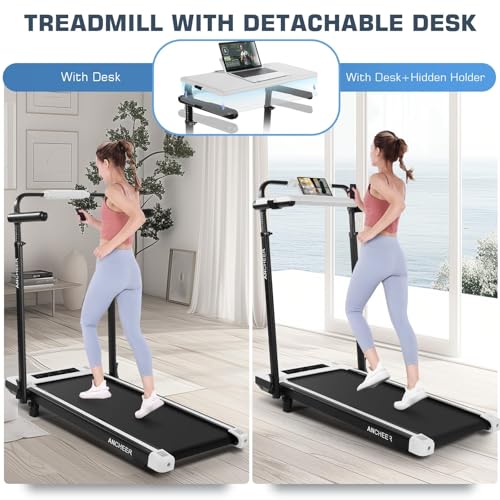 ANCHEER Walking Pad with Incline - Under Desk Treadmill with Handle Bar - color: White