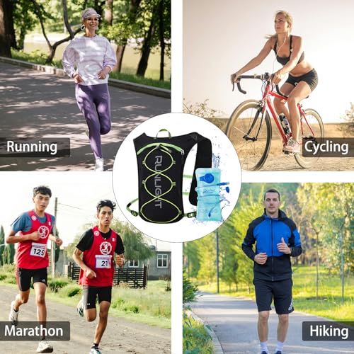 Runlight Running Vest for Women Men Lightweight Hydration Backpack Pack with 1.5L Water Bladder Bag Hydro Daypack for Hiking,Trail,Skiing,Camping,Cycling,Race,Marathon - color: Black Green