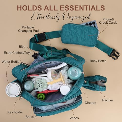 Rexmore Quilted Puffer Diaper Fanny Pack, Crossbody Mom Purse, Dark Green - color: Dark Green