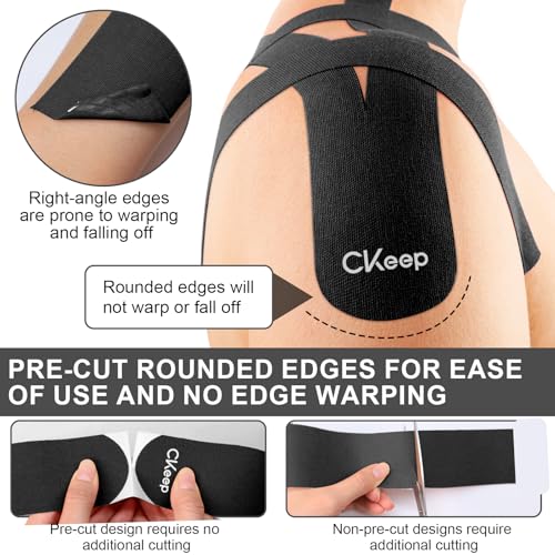 CKeep Kinesiology Tape precut Strips, 40 Count Elastic k Tape, Black - color: Black, size: 2 Rolls