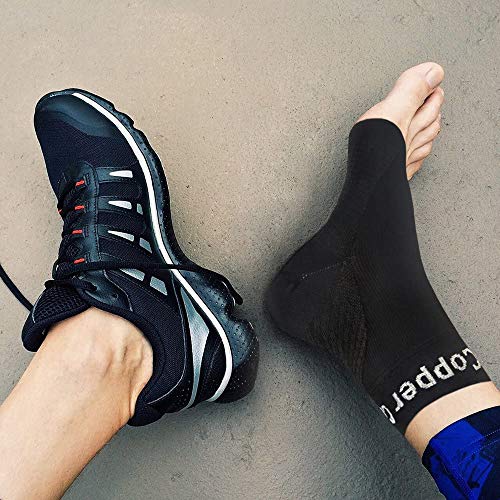 Copper Compression Foot Sleeves - Plantar Fasciitis, Achilles, Ankle Support Brace Socks - Day / Night Relief from Heel Spurs, Arch Pain, Swelling, Soccer Injuries, Golf, Running - 1 Pair Black - XL - size: Large-X Large
