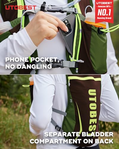 UTOBEST Running Vest Lightweight Hydration Vest Pack 5L UTR104 - color: Green Vest 5L with 2 x Soft Flask