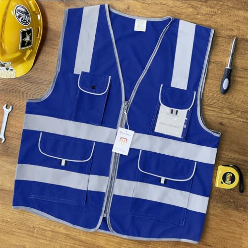 8 pockets High Visibility Full Zip Safety Vest for Men, Blue M - color: Blue-01, size: Medium