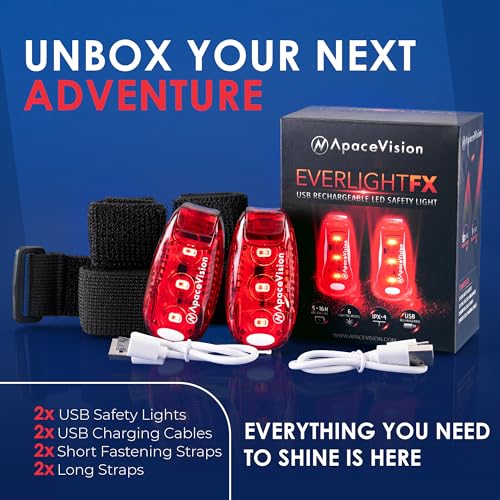 EverLightFX USB Rechargeable LED Safety Light 2 Pack, Clip On Strobe Light - color: Red