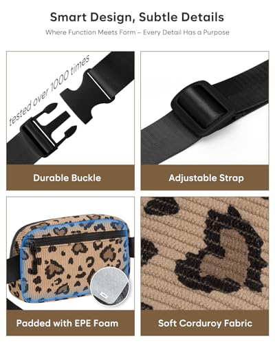 Pritent Fanny Packs for Women Crossbody Belt Bag With Zipper Back Pocket - color: Leopard Brown, size: Large